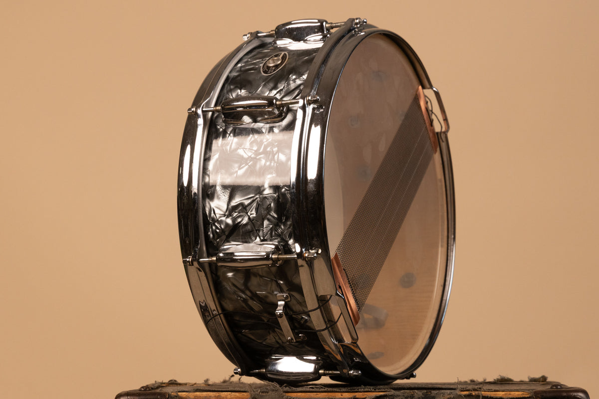 1970s Slingerland 5x14 Black Diamond Pearl Hollywood Ace Snare Drum