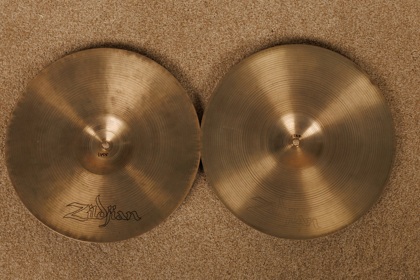 Vintage Zildjian A 14" Hollow Logo Rock Hi Hat Cymbals 1222g 1455g