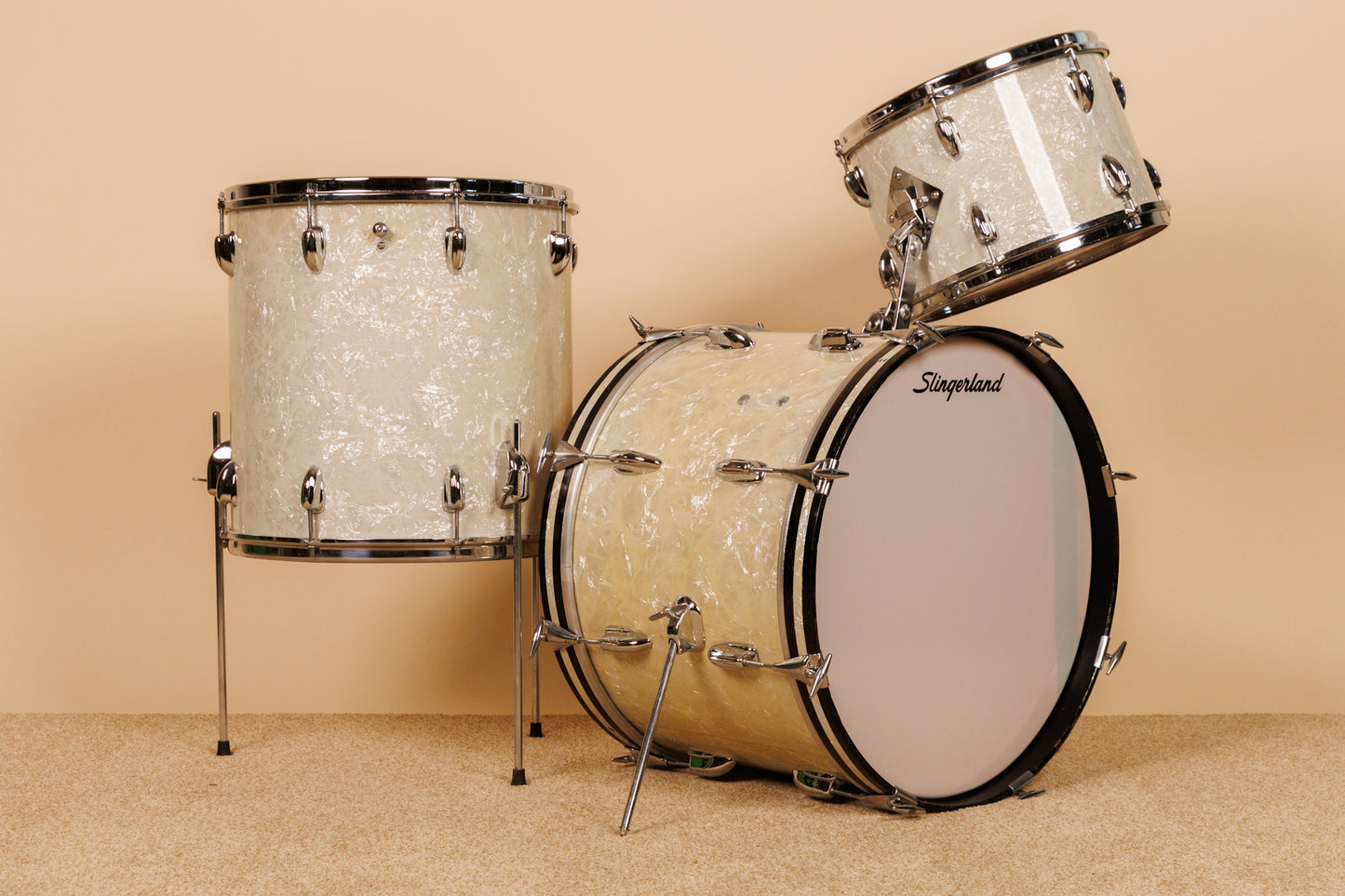 1965 Slingerland "Gene Krupa Deluxe" White Marine Pearl Drum Set