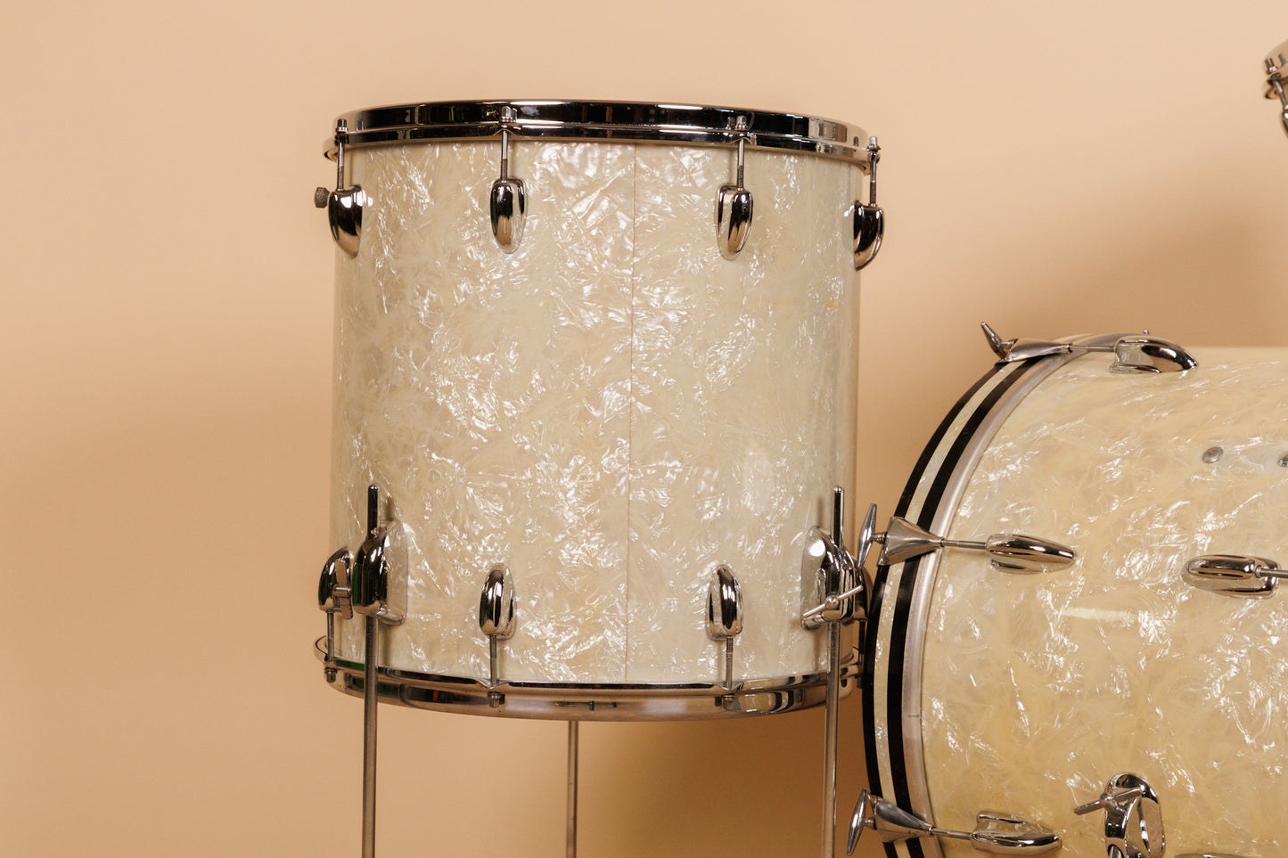 1965 Slingerland "Gene Krupa Deluxe" White Marine Pearl Drum Set