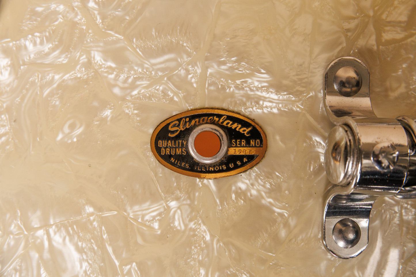 1965 Slingerland "Gene Krupa Deluxe" White Marine Pearl Drum Set