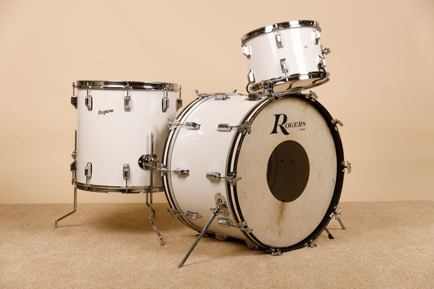 1970s Rogers "New England White" Drum Set 14x22 9x13 16x16