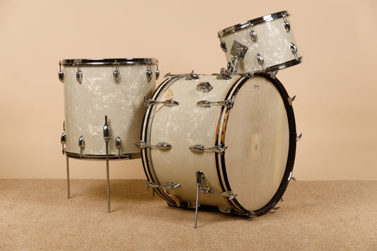 1960s Slingerland "Gene Krupa Deluxe" White Marine Pearl Drum Set