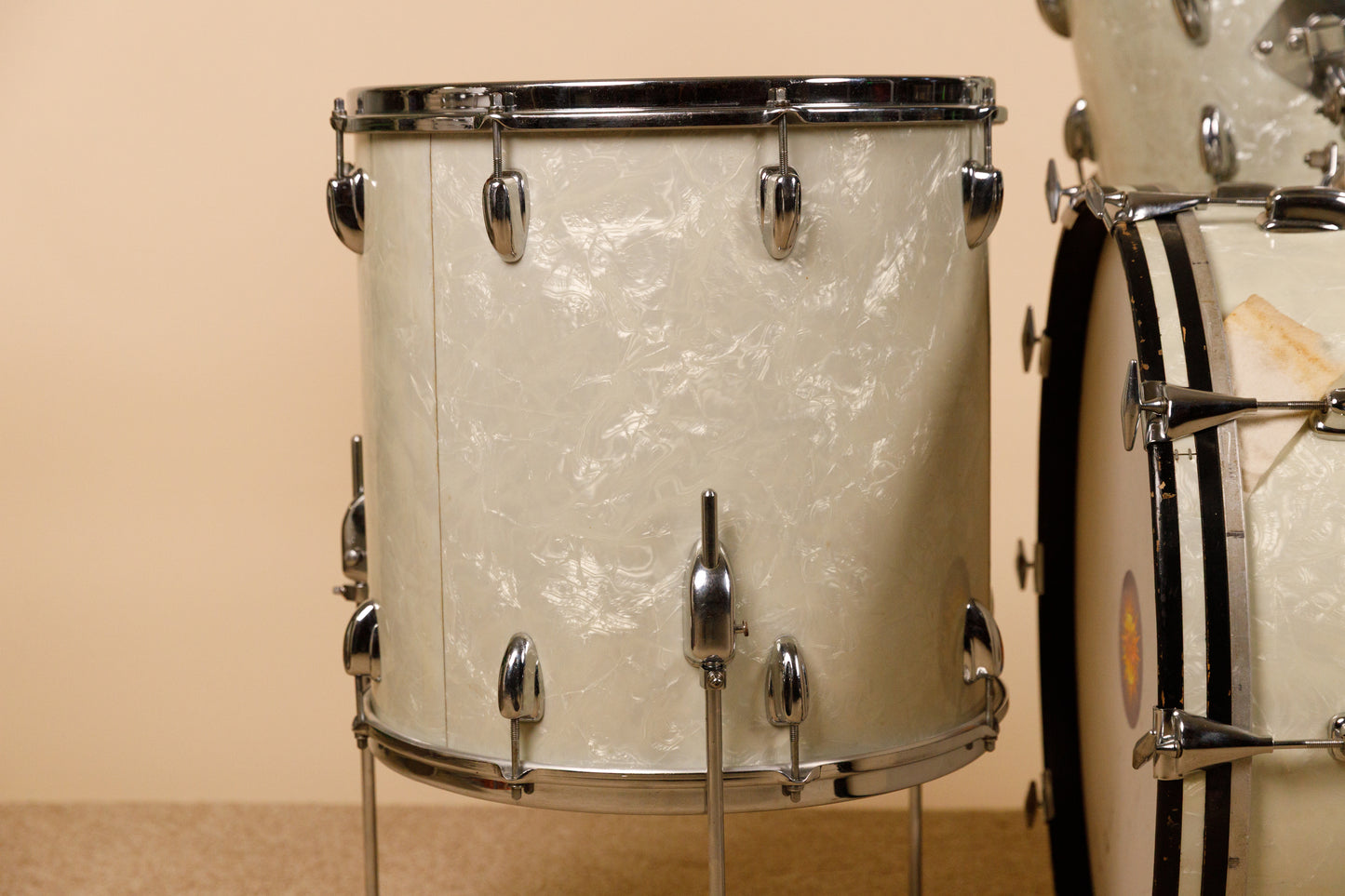 1960s Slingerland "Gene Krupa Deluxe" White Marine Pearl Drum Set