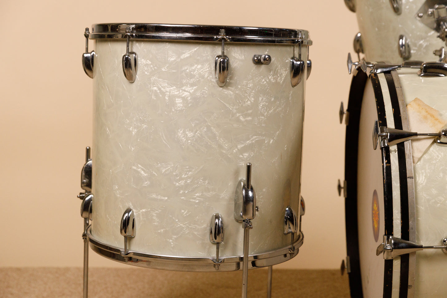 1960s Slingerland "Gene Krupa Deluxe" White Marine Pearl Drum Set