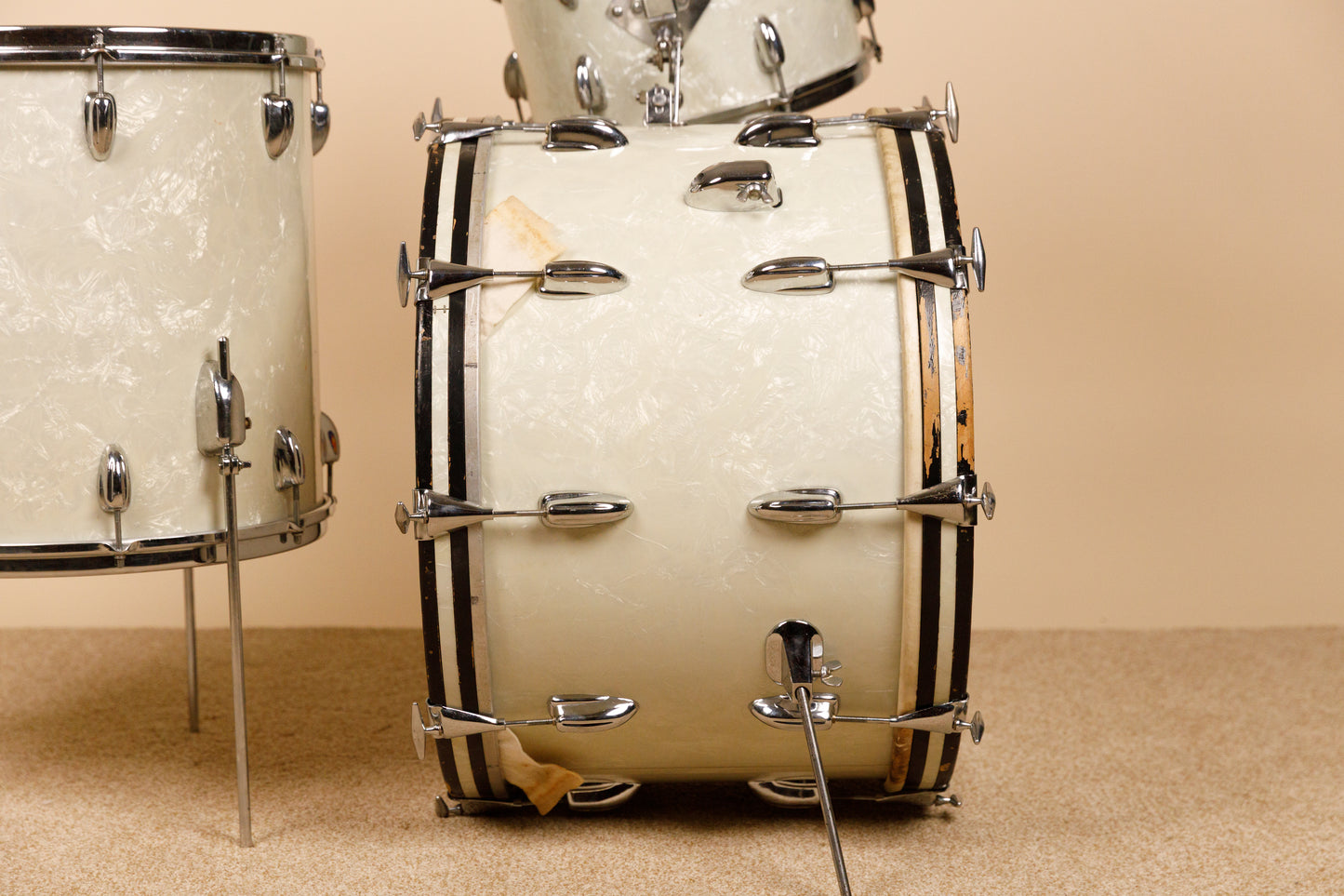 1960s Slingerland "Gene Krupa Deluxe" White Marine Pearl Drum Set