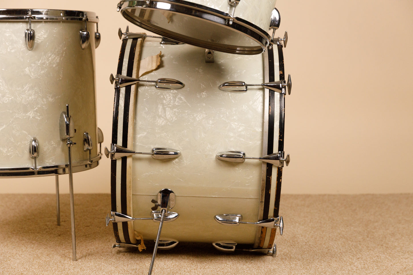 1960s Slingerland "Gene Krupa Deluxe" White Marine Pearl Drum Set