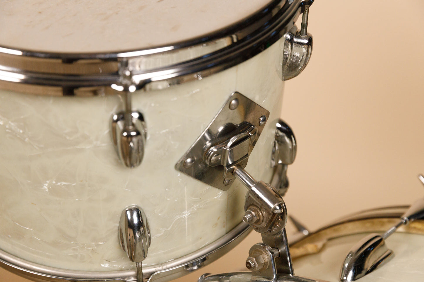 1960s Slingerland "Gene Krupa Deluxe" White Marine Pearl Drum Set