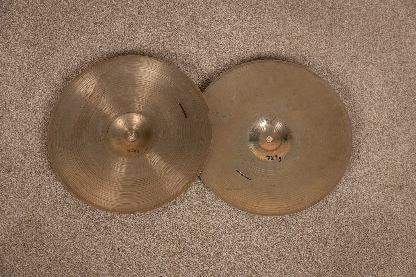Vintage Zildjian 14" Thin Hi Hat Cymbals 706g 729g