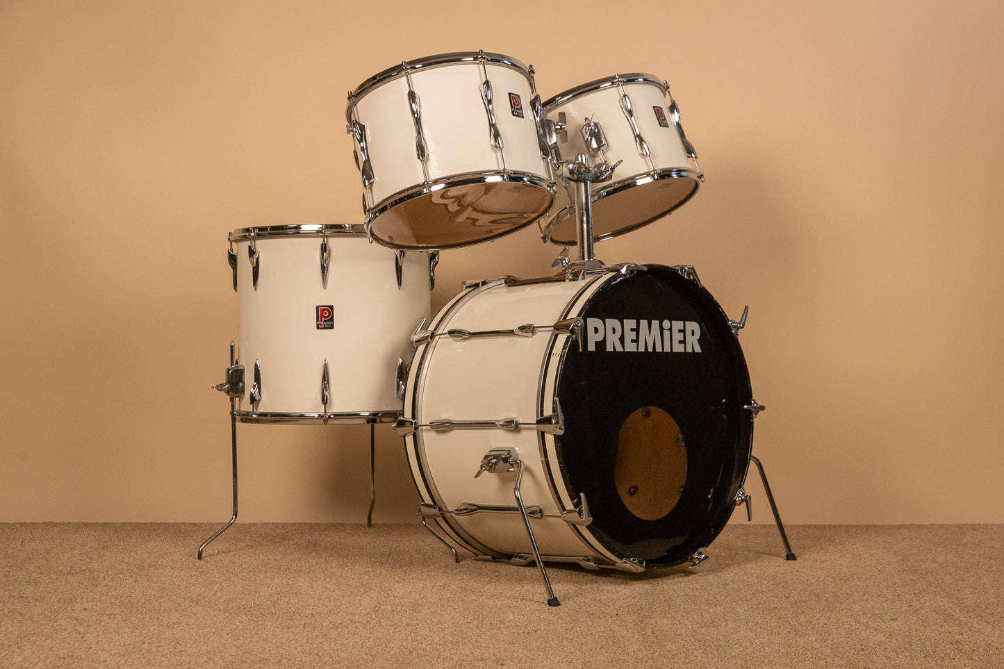 1970s Premier B303 White Duroplastic Drum Set