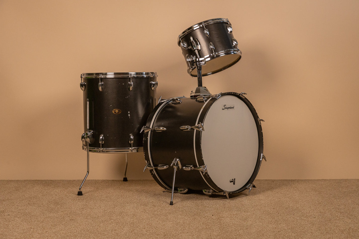 1960s Slingerland Metallic Black Drum Set 14x20 8x12 and 16x16