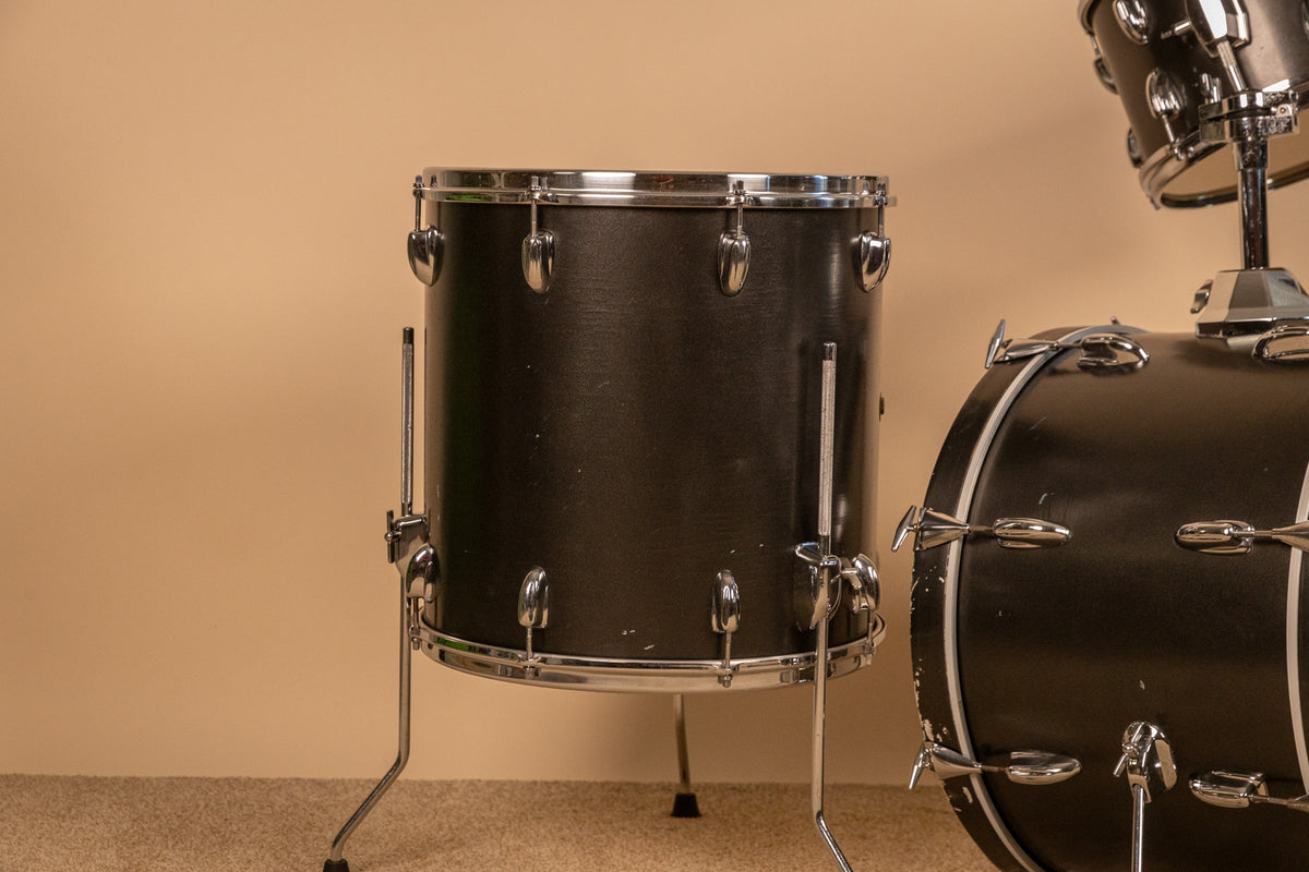 1960s Slingerland Metallic Black Drum Set 14x20 8x12 and 16x16