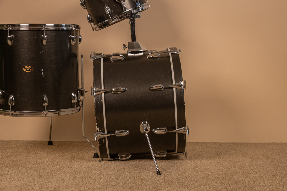 1960s Slingerland Metallic Black Drum Set 14x20 8x12 and 16x16