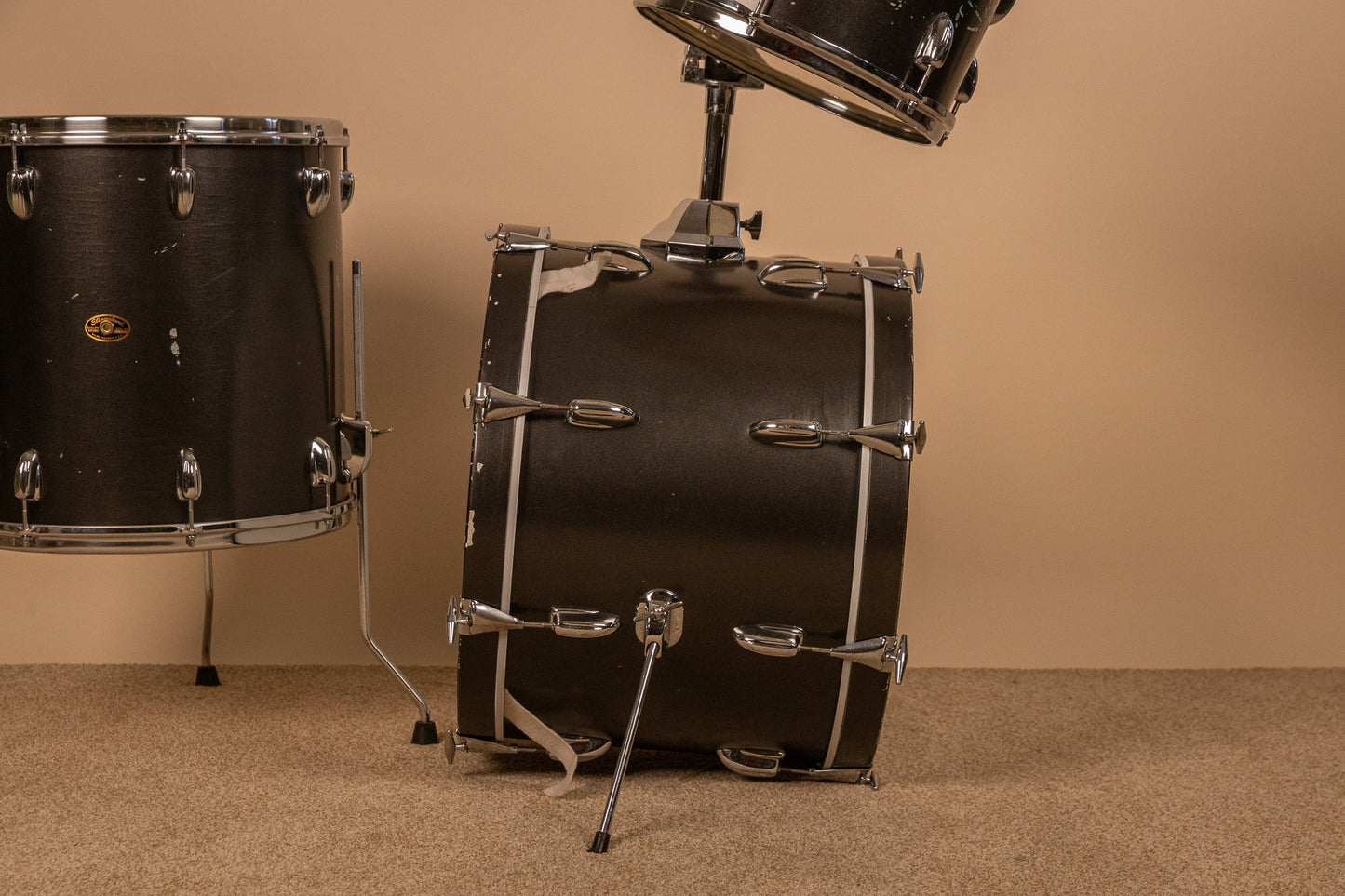 1960s Slingerland Metallic Black Drum Set 14x20 8x12 and 16x16