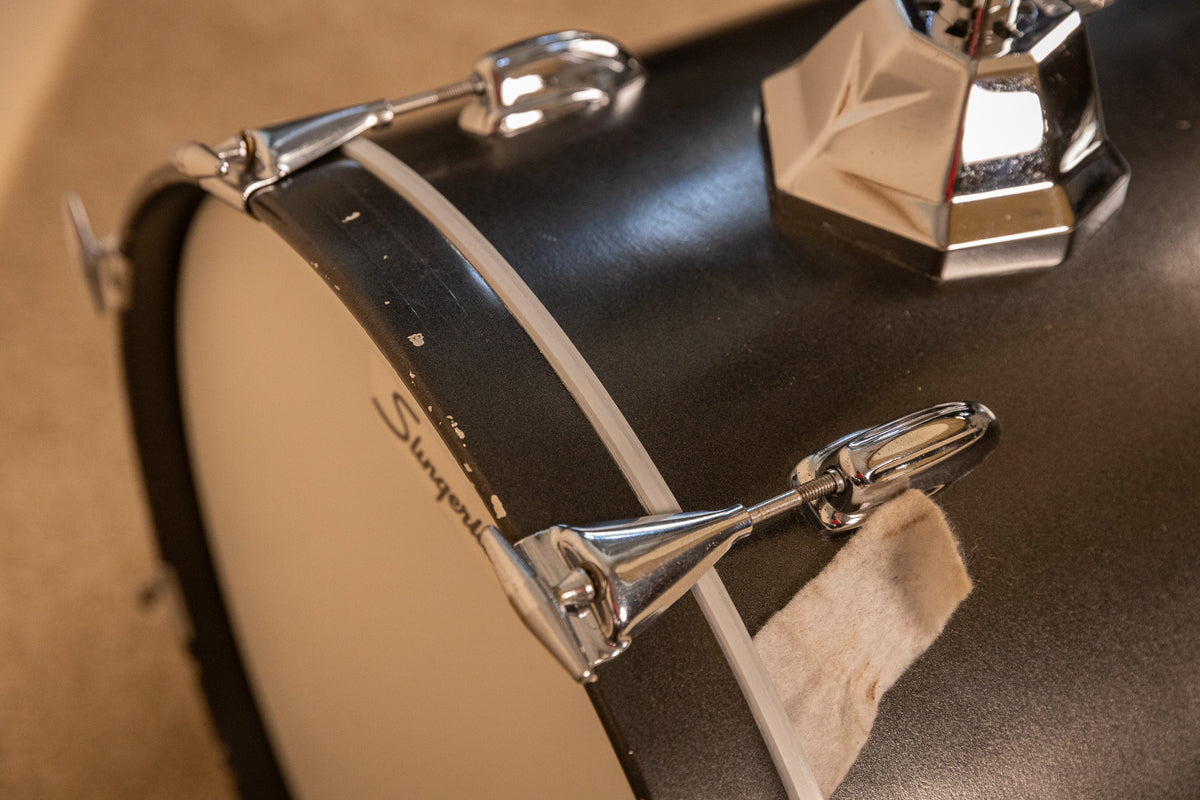 1960s Slingerland Metallic Black Drum Set 14x20 8x12 and 16x16