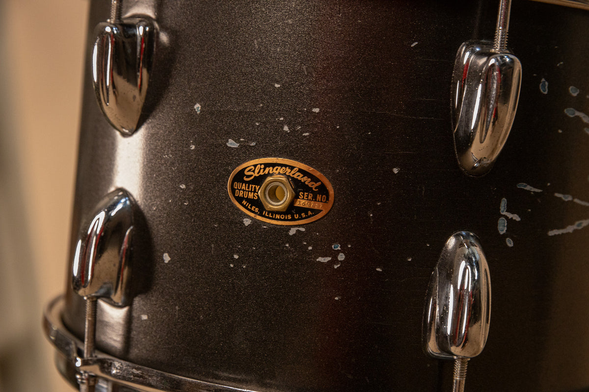 1960s Slingerland Metallic Black Drum Set 14x20 8x12 and 16x16