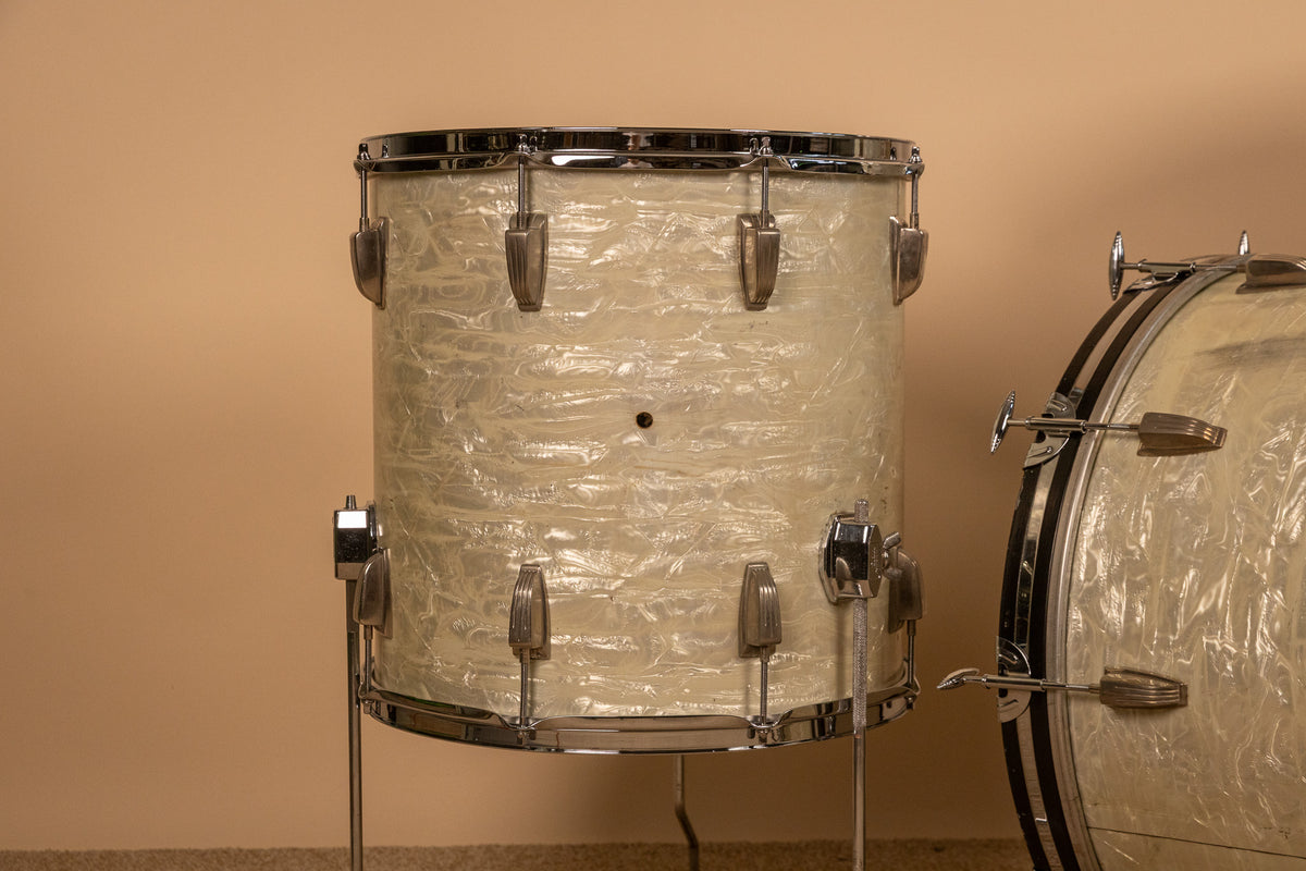1960s Ludwig White Marine Pearl Drum Set 14x22 9x13 and 16x16