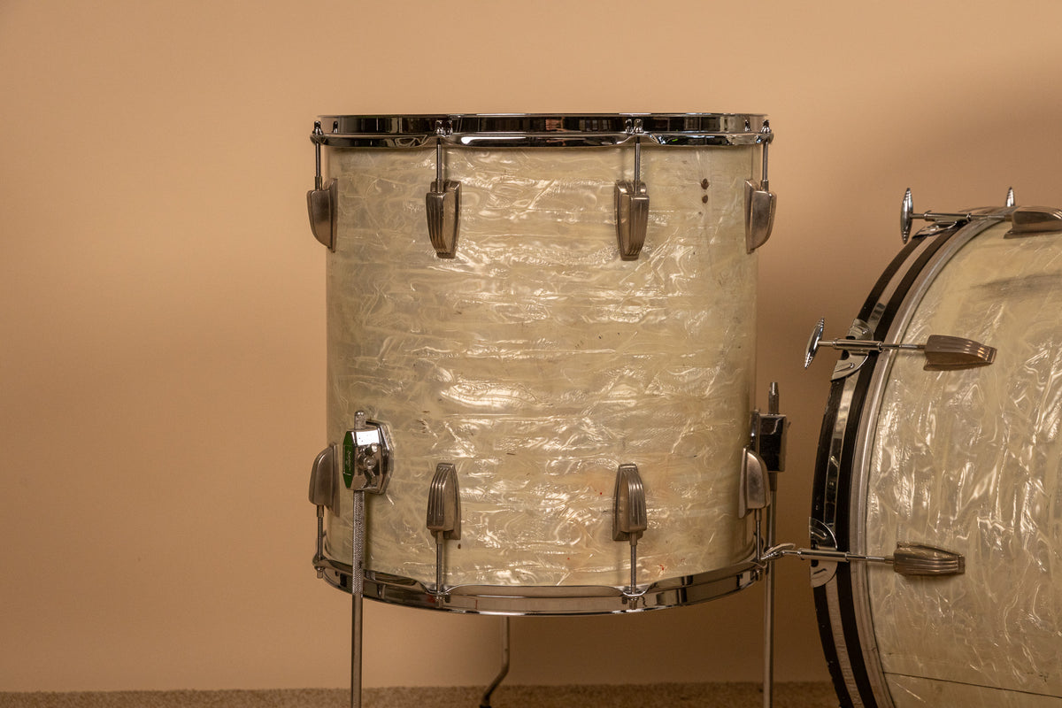 1960s Ludwig White Marine Pearl Drum Set 14x22 9x13 and 16x16