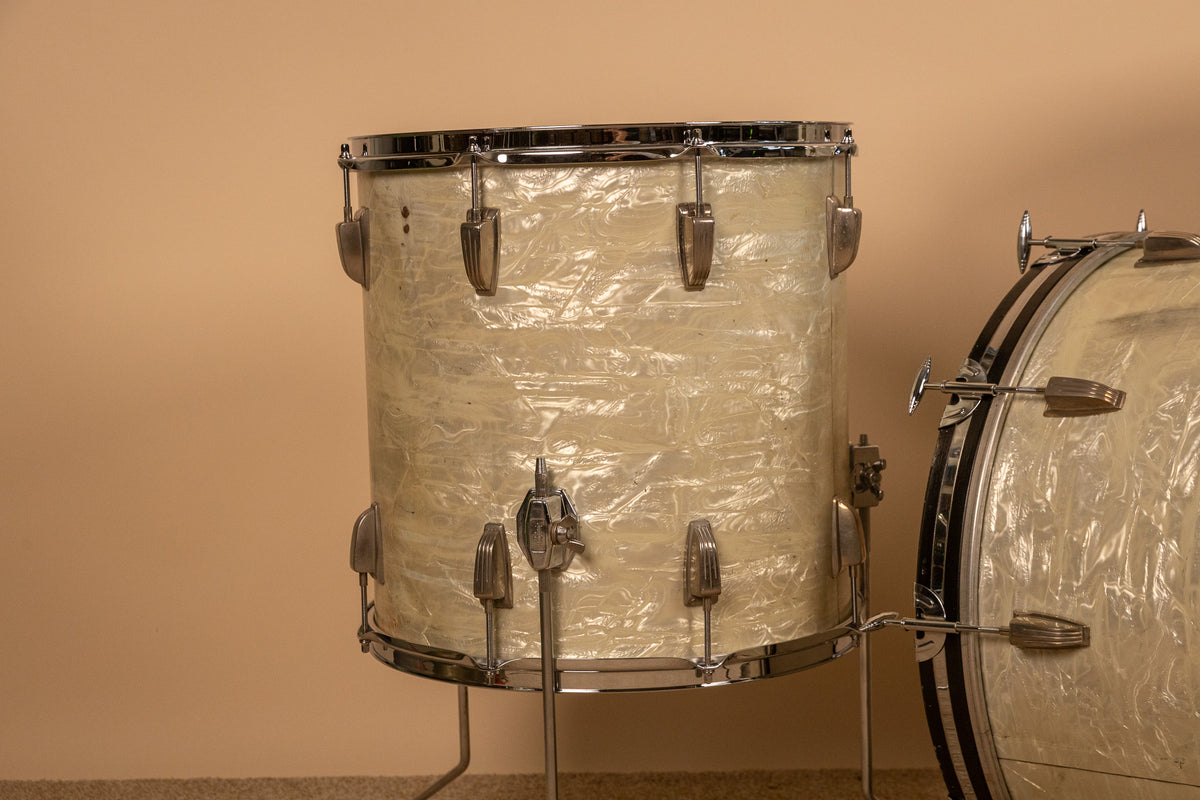 1960s Ludwig White Marine Pearl Drum Set 14x22 9x13 and 16x16