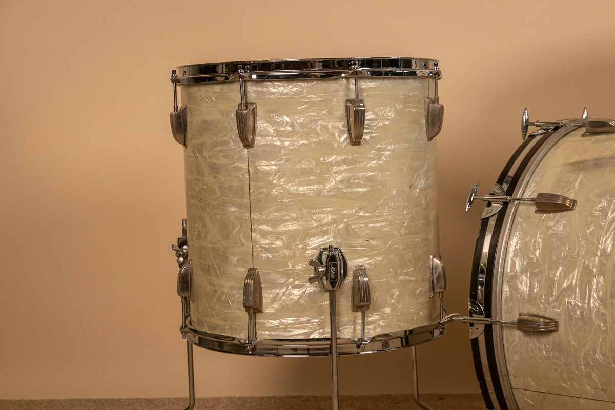 1960s Ludwig White Marine Pearl Drum Set 14x22 9x13 and 16x16