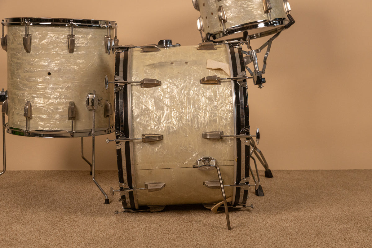 1960s Ludwig White Marine Pearl Drum Set 14x22 9x13 and 16x16