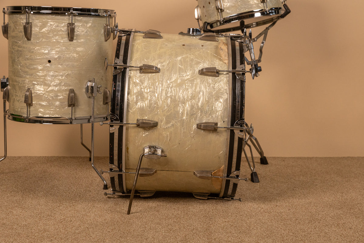1960s Ludwig White Marine Pearl Drum Set 14x22 9x13 and 16x16