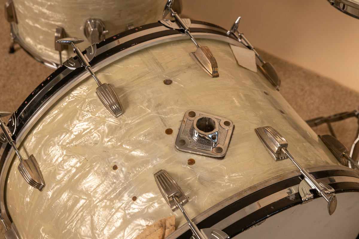 1960s Ludwig White Marine Pearl Drum Set 14x22 9x13 and 16x16