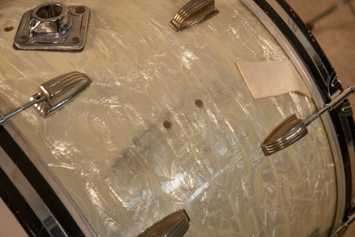 1960s Ludwig White Marine Pearl Drum Set 14x22 9x13 and 16x16