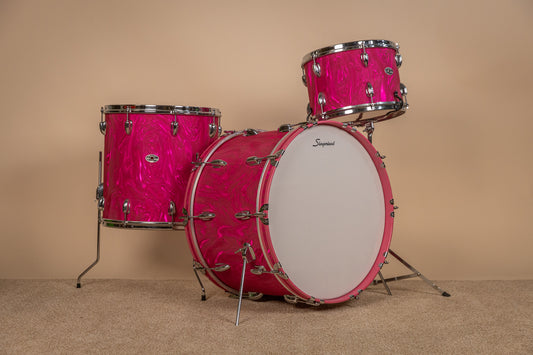 Vintage Slingerland Pink Satin Flame Drum Set 14x22 9x13 and 16x16