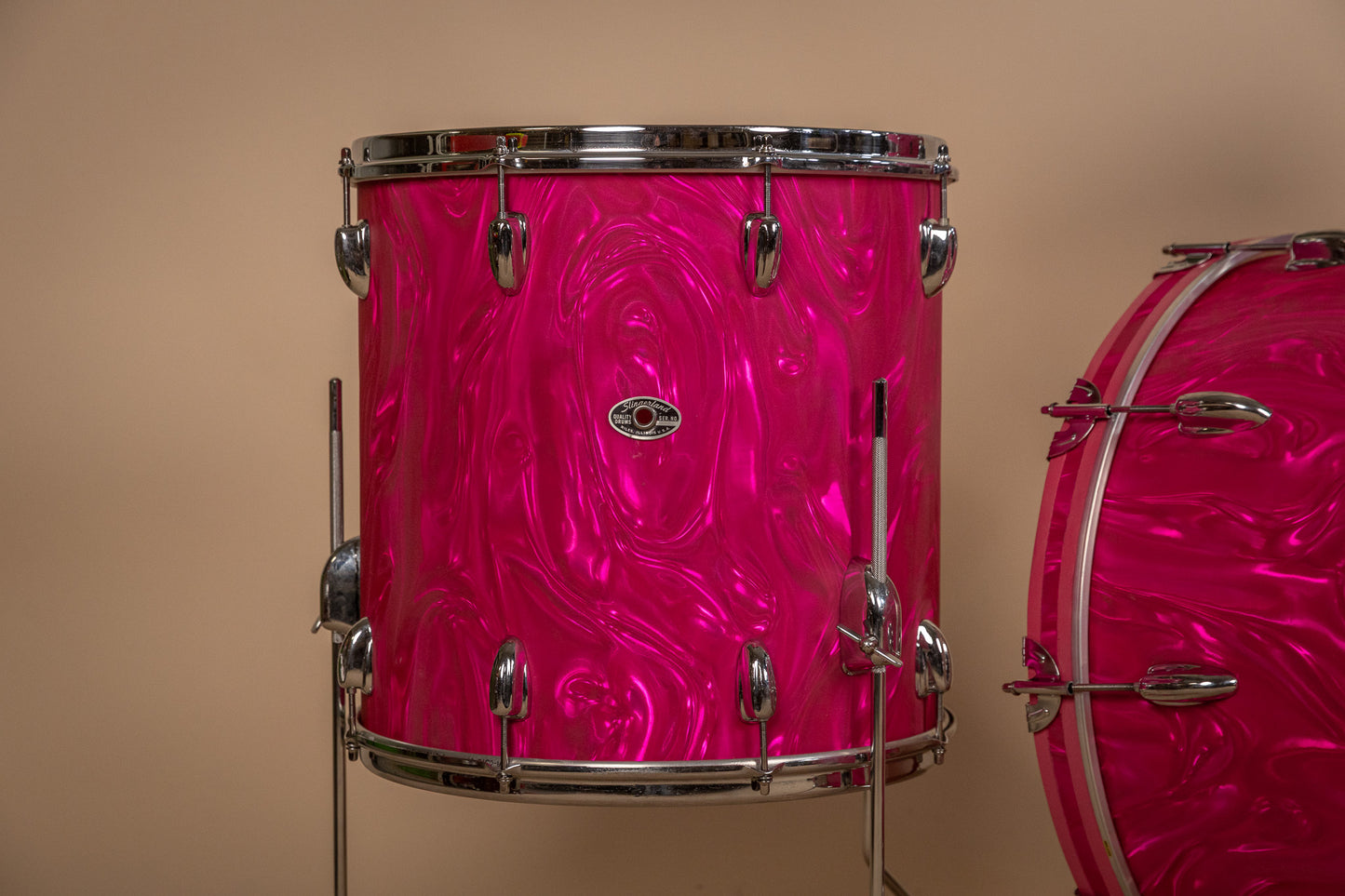 Vintage Slingerland Pink Satin Flame Drum Set 14x22 9x13 and 16x16