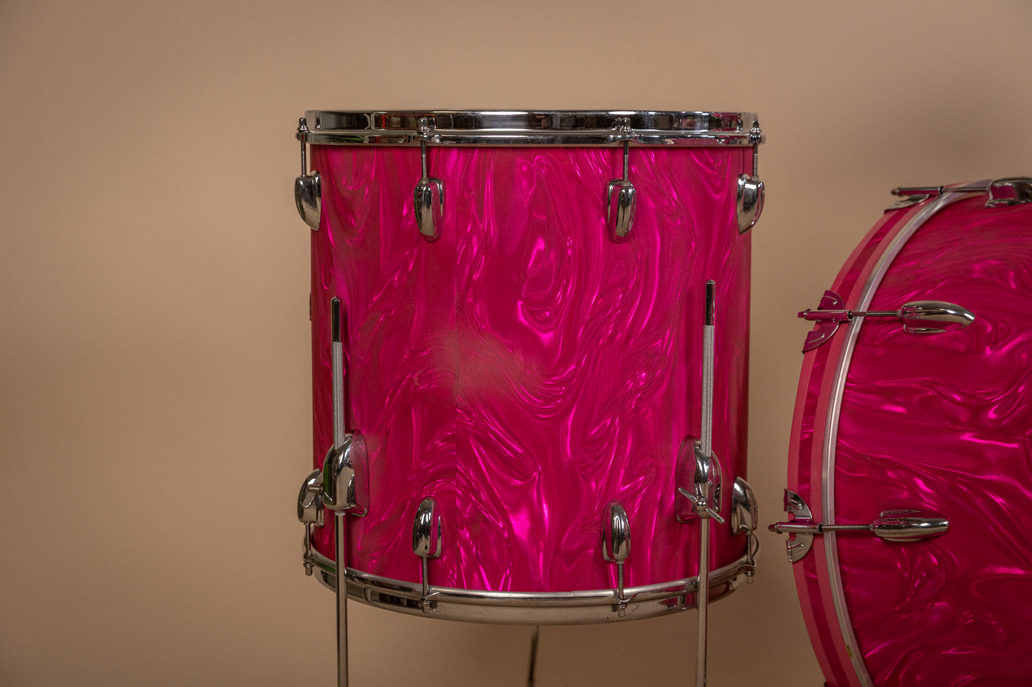 Vintage Slingerland Pink Satin Flame Drum Set 14x22 9x13 and 16x16