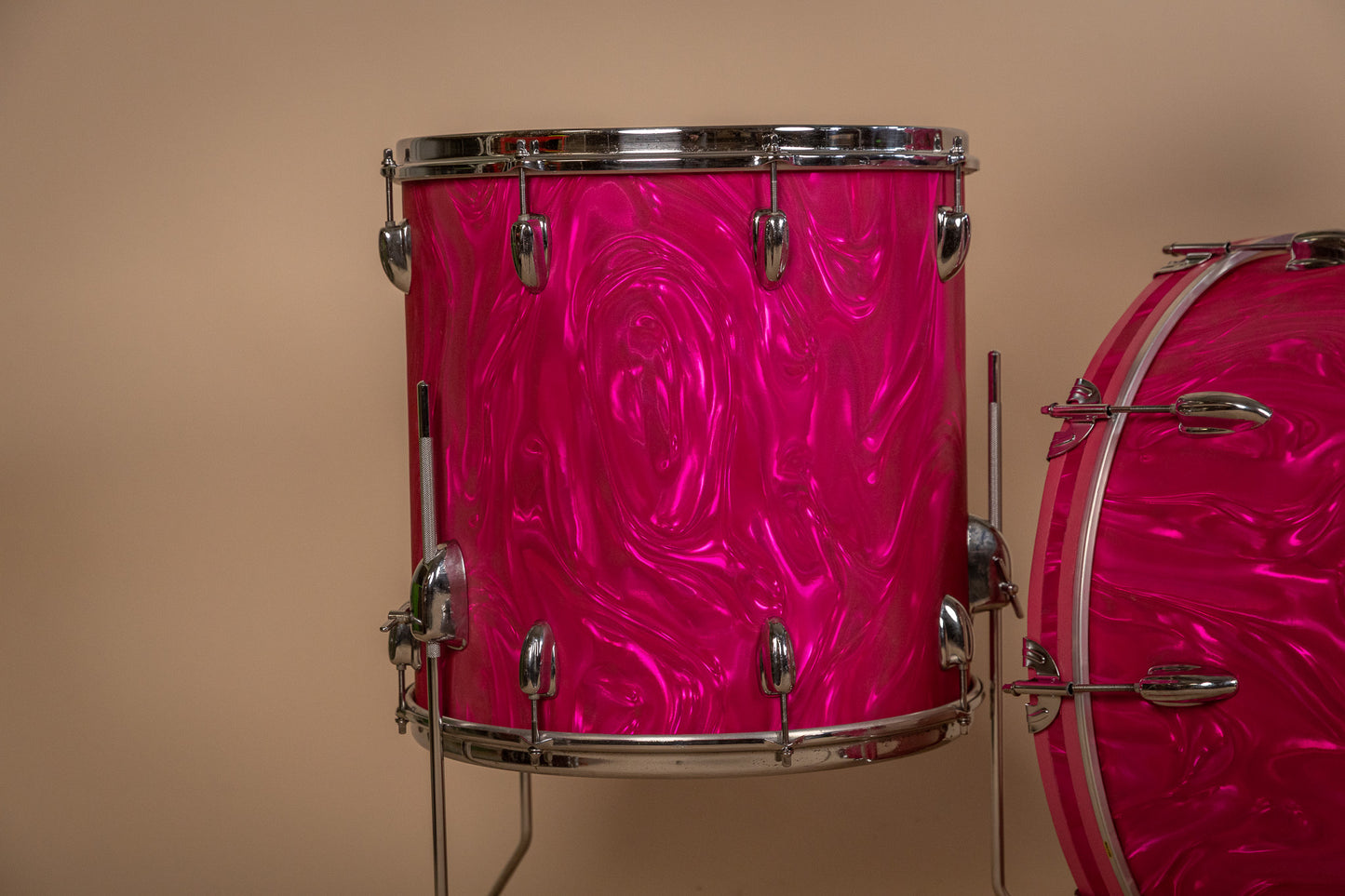 Vintage Slingerland Pink Satin Flame Drum Set 14x22 9x13 and 16x16