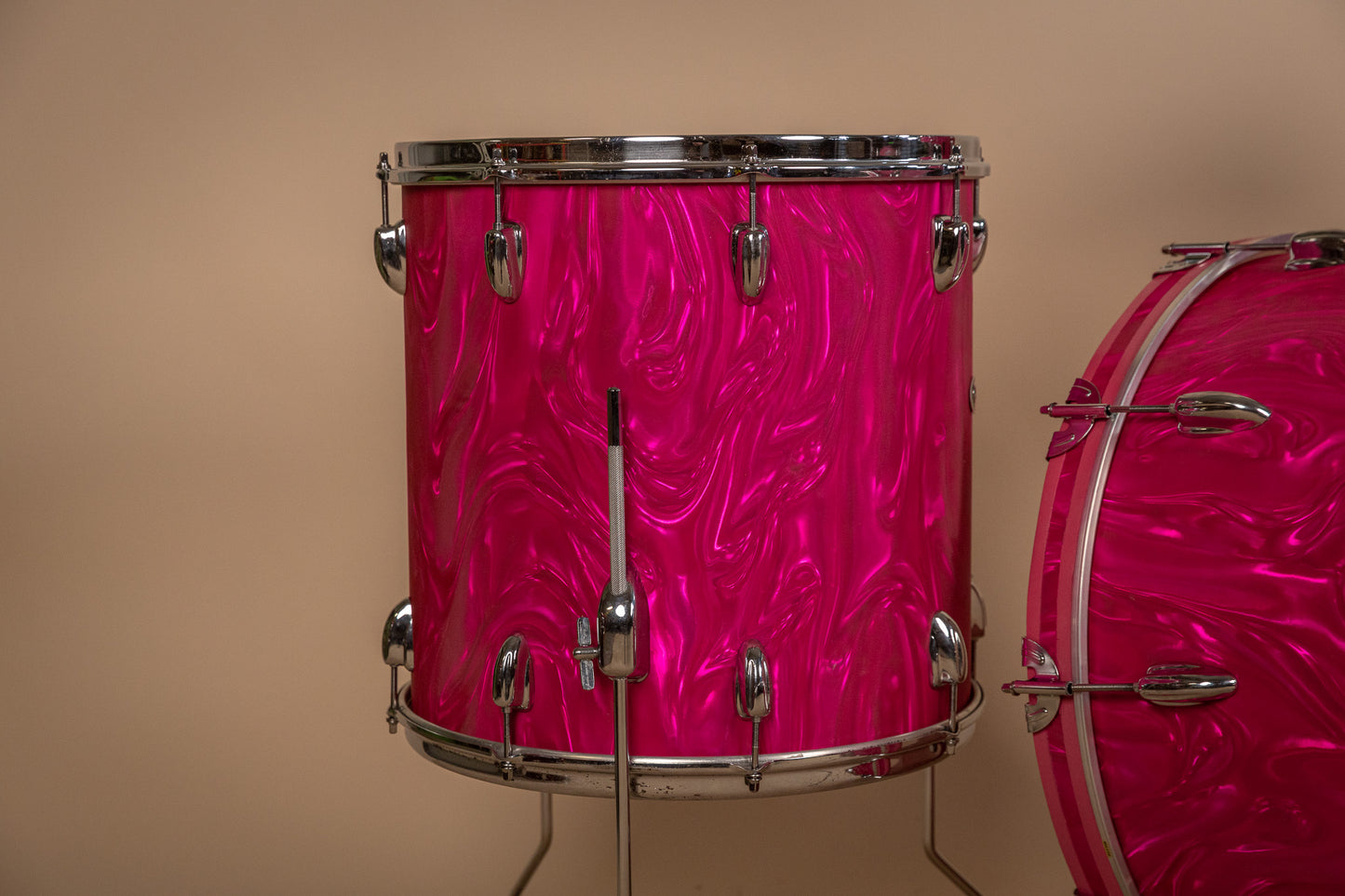 Vintage Slingerland Pink Satin Flame Drum Set 14x22 9x13 and 16x16