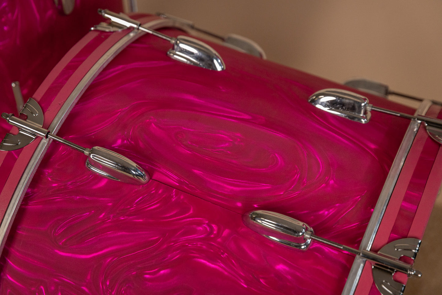 Vintage Slingerland Pink Satin Flame Drum Set 14x22 9x13 and 16x16