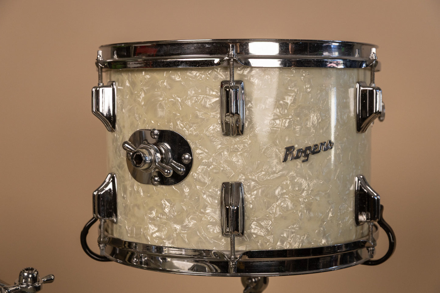 Vintage Rogers White Marine Pearl Drum Set 14x24 9x13 16x16 and 16x18