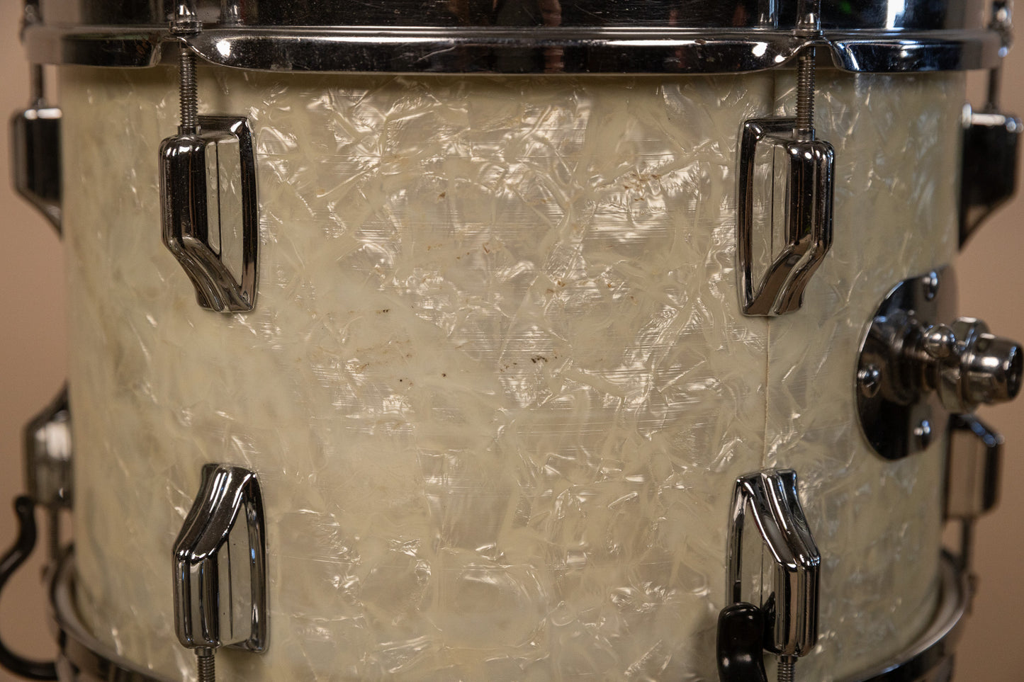 Vintage Rogers White Marine Pearl Drum Set 14x24 9x13 16x16 and 16x18