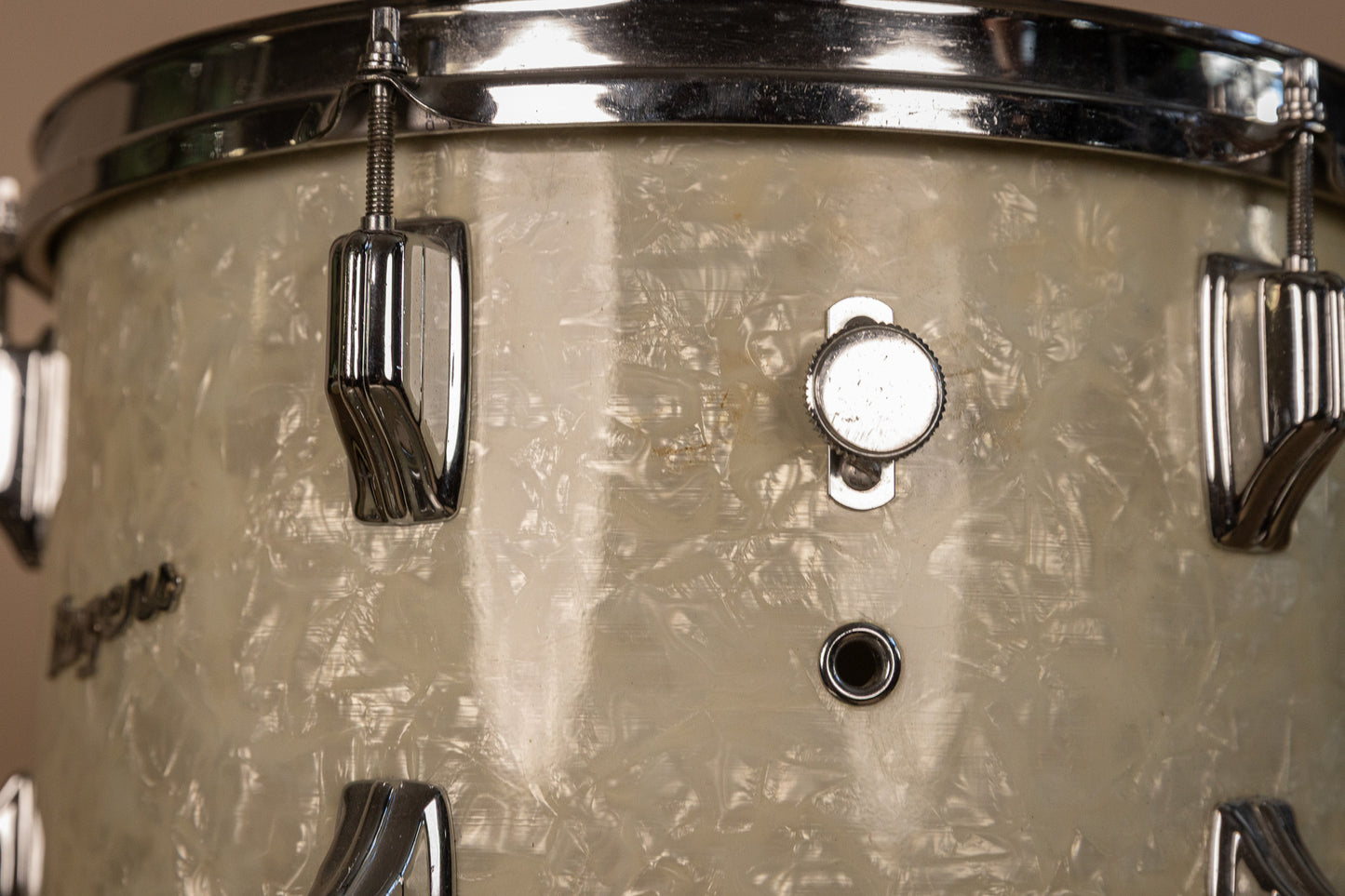 Vintage Rogers White Marine Pearl Drum Set 14x24 9x13 16x16 and 16x18