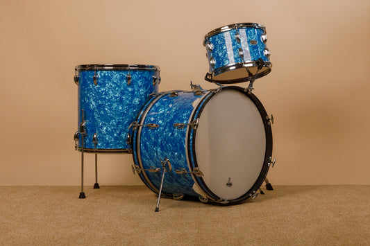 1970s Slingerland Blue Marine Pearl Drum Set 14x20 8x12 and 16x16