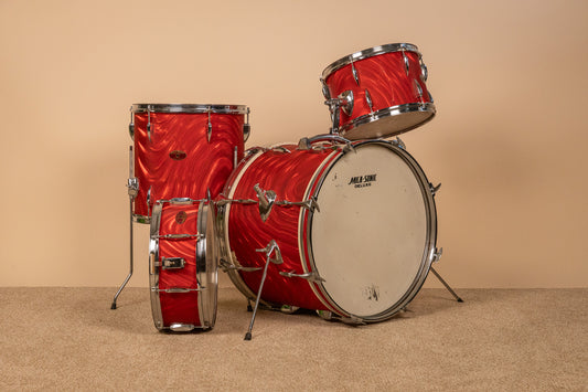 Vintage Mica-Sonic MIJ Red Satin Flame Drum Set