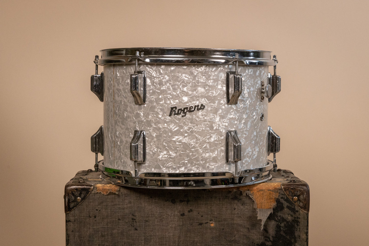 Vintage Rogers White Marine Pearl Drum Set 14x24 9x13 and 16x16