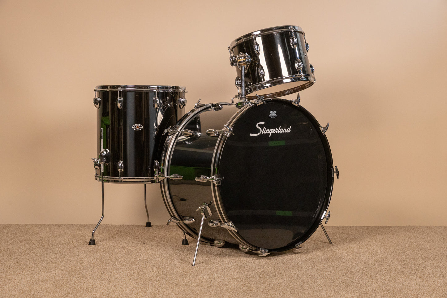 1970s Slingerland Black Chrome Drum Set 14x24 9x13 and 16x16