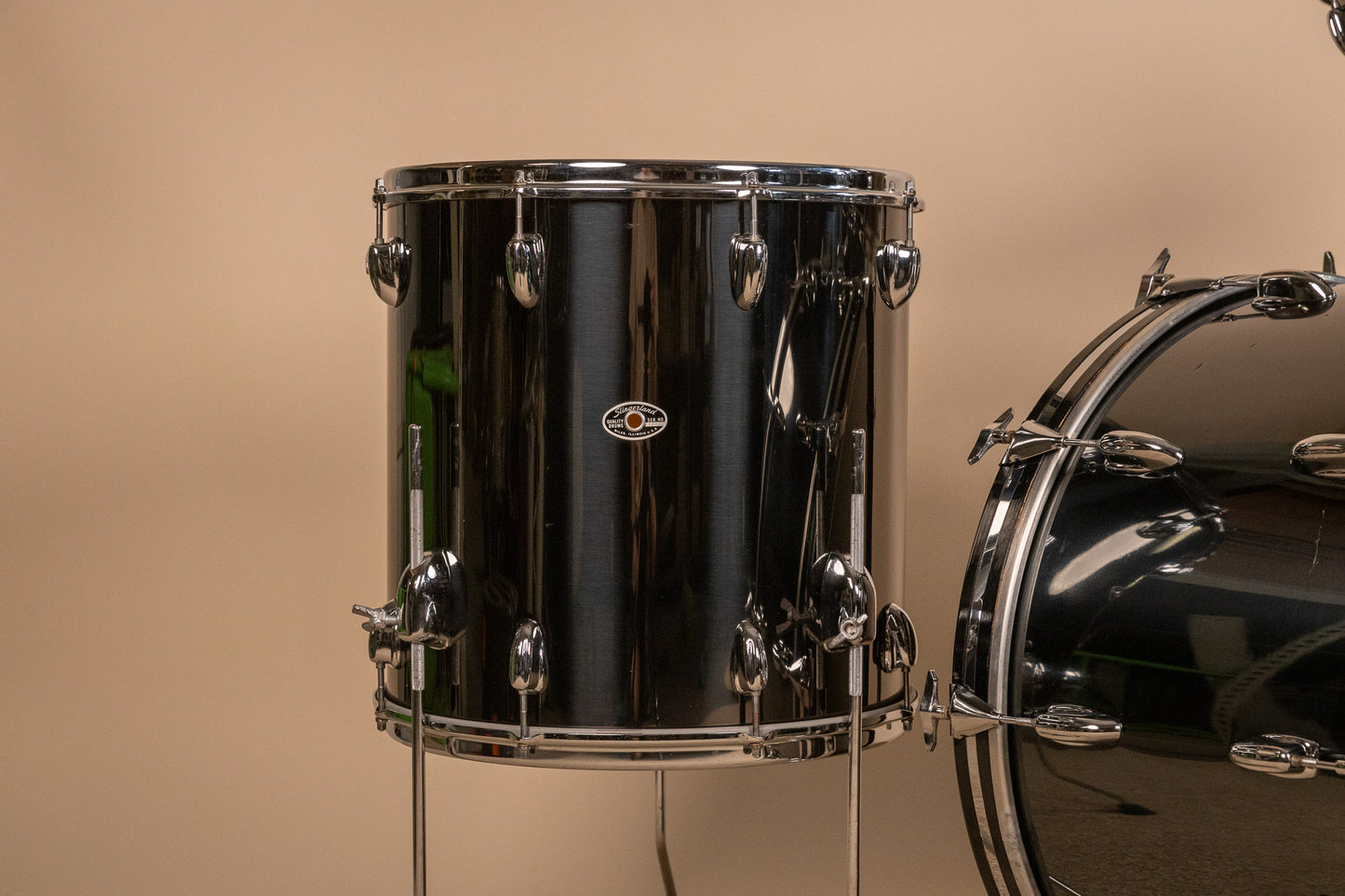 1970s Slingerland Black Chrome Drum Set 14x24 9x13 and 16x16