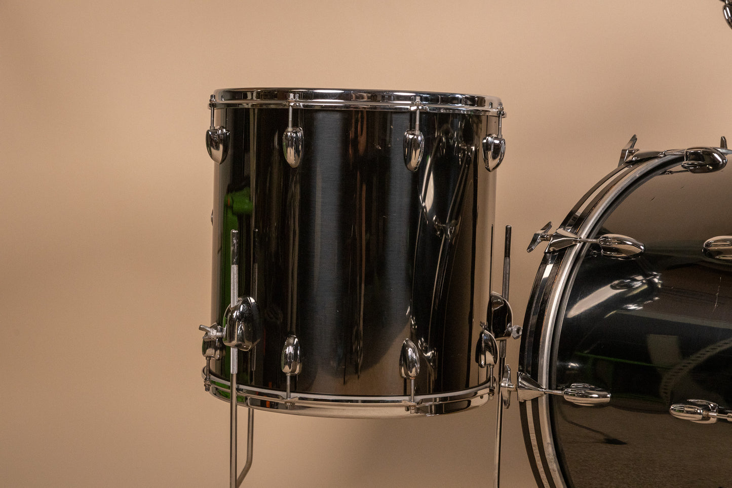1970s Slingerland Black Chrome Drum Set 14x24 9x13 and 16x16