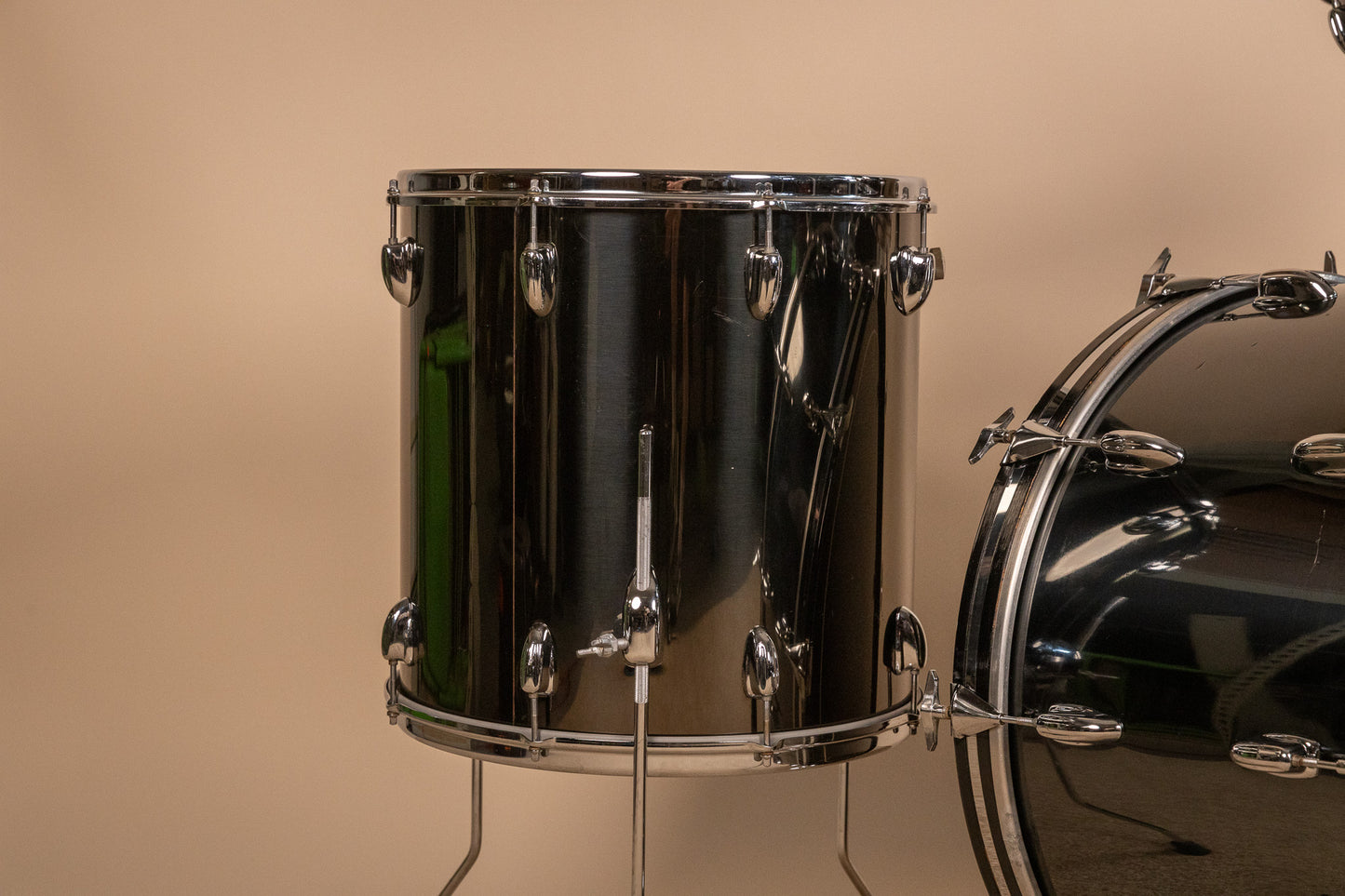 1970s Slingerland Black Chrome Drum Set 14x24 9x13 and 16x16