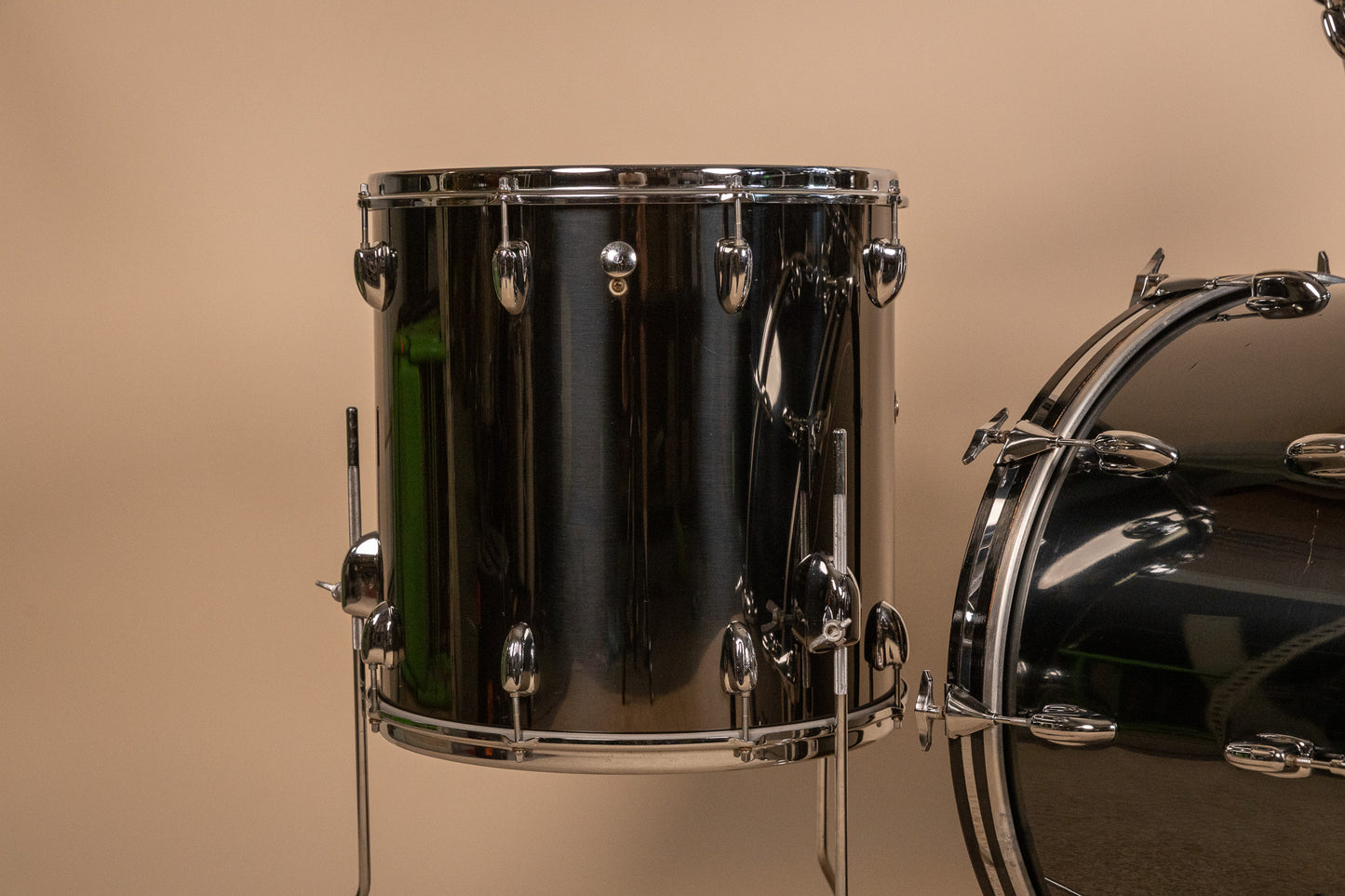 1970s Slingerland Black Chrome Drum Set 14x24 9x13 and 16x16