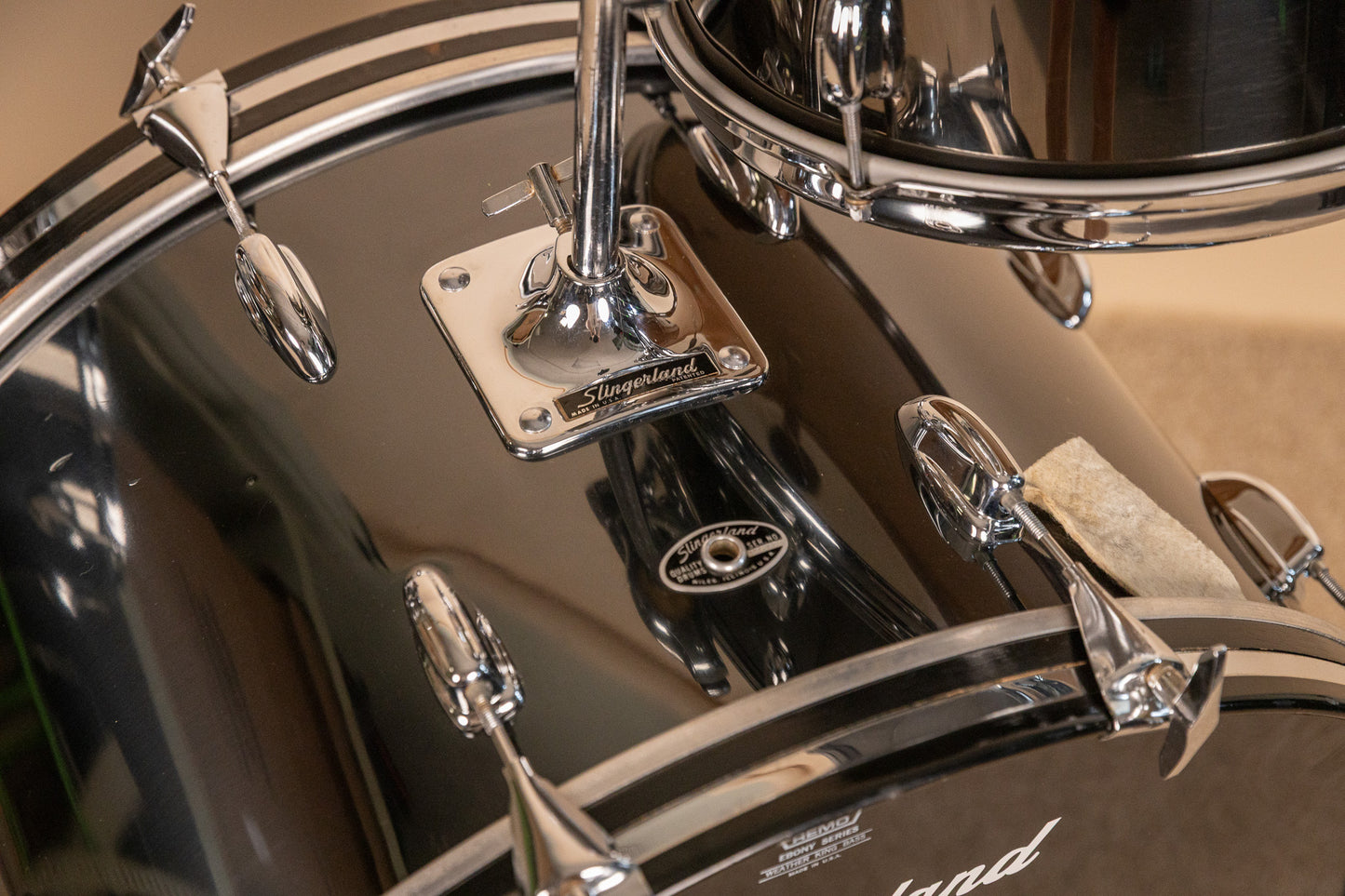 1970s Slingerland Black Chrome Drum Set 14x24 9x13 and 16x16
