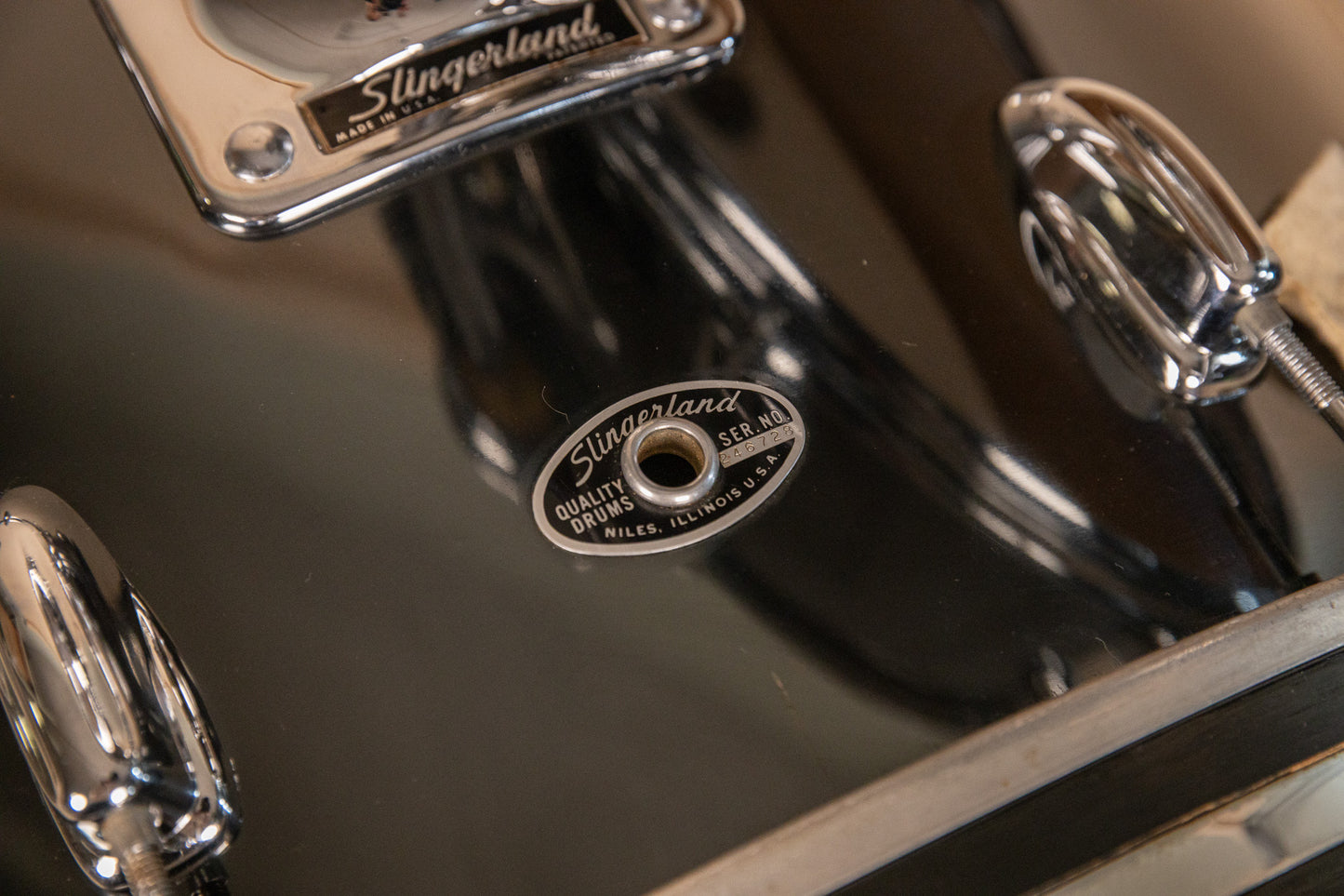 1970s Slingerland Black Chrome Drum Set 14x24 9x13 and 16x16