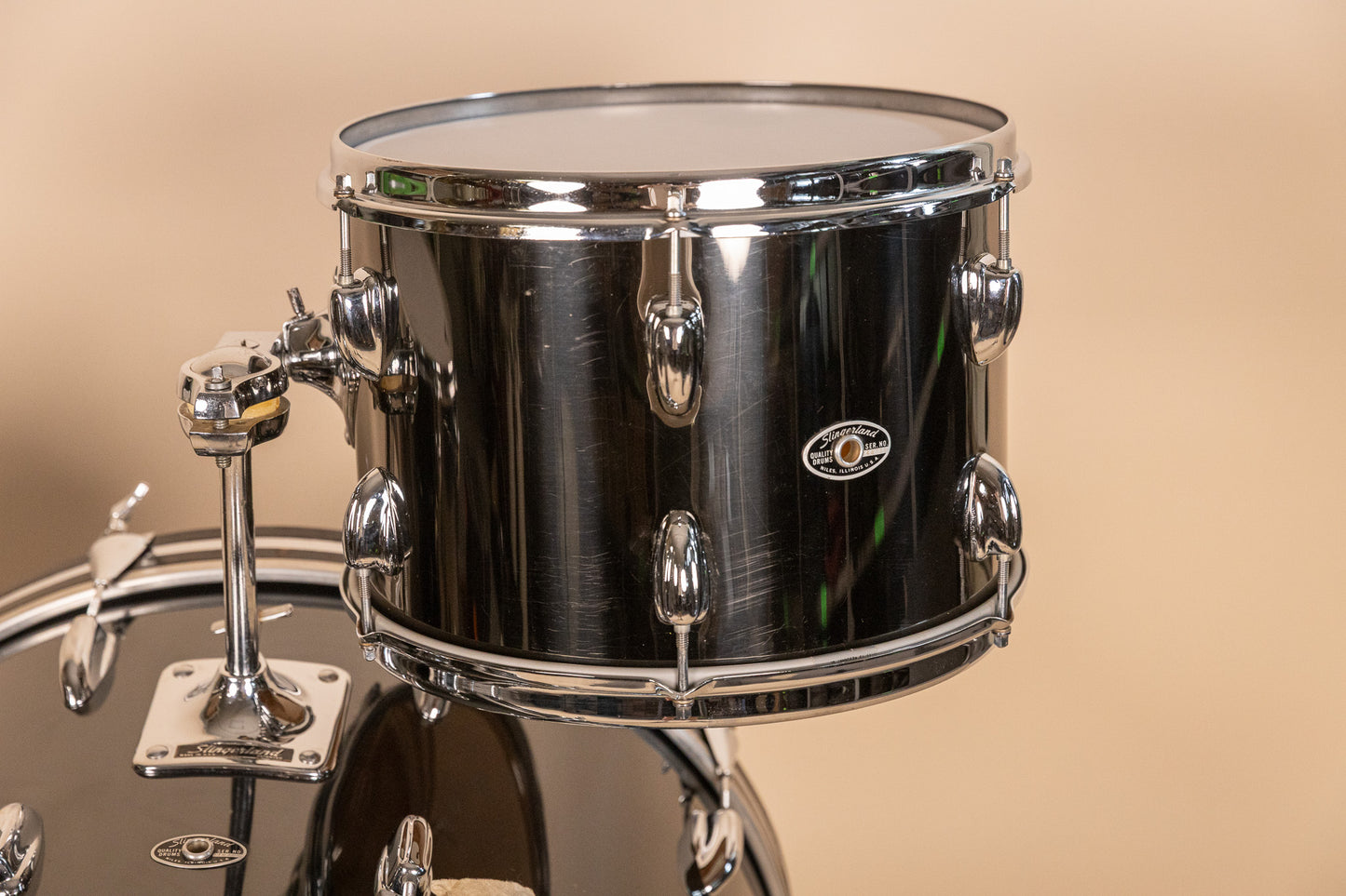 1970s Slingerland Black Chrome Drum Set 14x24 9x13 and 16x16