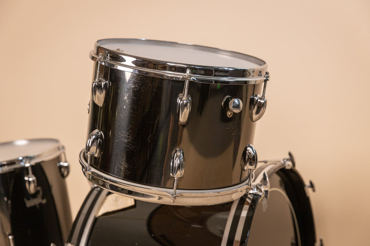 1970s Slingerland Black Chrome Drum Set 14x24 9x13 and 16x16