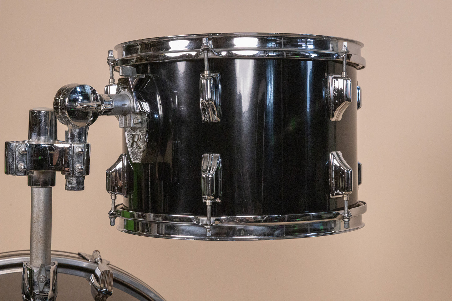 1980s Rogers XP-8 Jet Black Drum Pearl Drum Set 14x22 9x13 and 16x16